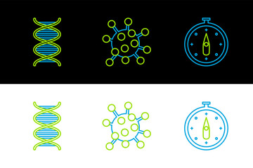 Sticker - Set line Compass, DNA symbol and Bacteria icon. Vector