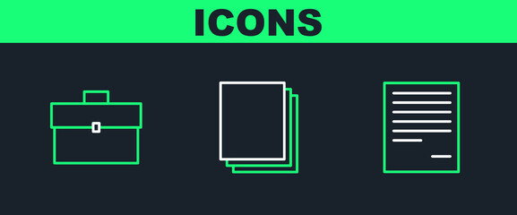 Sticker - Set line Document, Briefcase and Clean paper icon. Vector