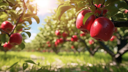 Wall Mural - Tree orchard nature red ripe gardening apple fruit autumn food