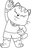 Fototapeta Dinusie - Cute cat doing exercise cartoon character outline, coloring page