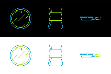 Poster - Set line Frying pan, Cutting board and Coffee turk icon. Vector