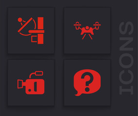 Poster - Set Speech bubble chat, Radar, Drone and Cinema camera icon. Vector