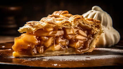 Wall Mural - A slice of apple pie with a flaky crust and a sweet and tart filling