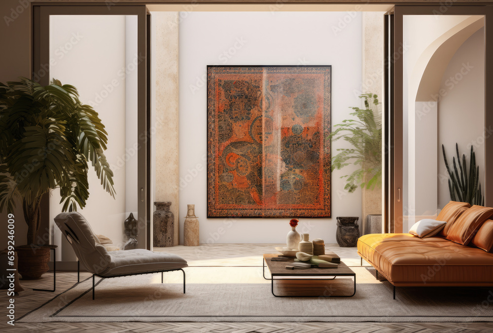 Luxurious living room interior with glass doors. Stock Photo | Adobe Stock