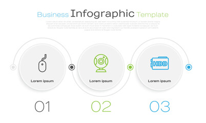 Sticker - Set line Computer mouse, Web camera and Hard disk drive HDD. Business infographic template. Vector