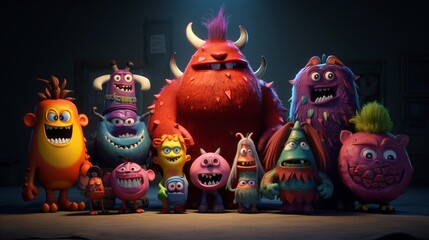 Wall Mural - Cute Monsters Family