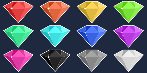 Leinwandbilder - Set of cartoon colorful diamonds for game or web design. A set of six simple gems.