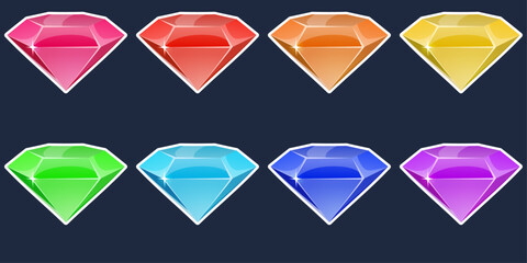 Aufkleber - A set of diamonds of all colors. Vector multicolored diamonds, iridescent, shiny.
