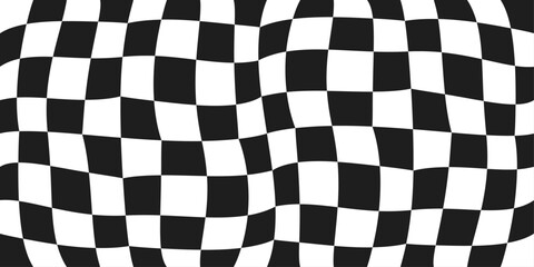 Fototapete - Racing checkerboard flag. Curly black and white chess flag, sporty, wavy, bulging, seamless.