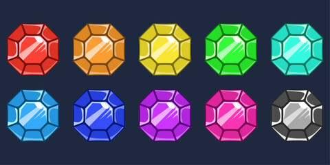 Leinwandbilder - A set of multi-colored ashers. Gems vector icons, different colors but all octagonal. All colors, and black usher. Set of octagonal ashers, gems.