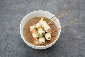 Odeng Soup or Eomukguk, Korean Food made from fish cake with soy sauce
