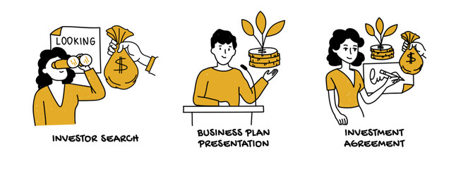 Wall Mural - illustration of a business set on finding an investor for a startup