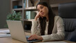 © Yuliia - Bored sad upset tired exhausted Caucasian female office worker girl fatigued unmotivated business woman manager disinterested boring laptop work lazy businesswoman thinking boredom working burnout