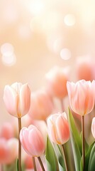  Tulip Rhapsody in Nature's Bokeh Background - A Floral Delight Capturing the Essence of Spring - A Radiant Canvas for Empty Copy Space - Bokeh Tulips Backdrop created with Generative AI Technology
