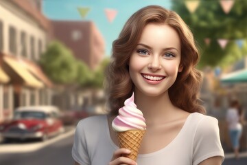 woman eating ice cream on street