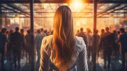 portrait of a woman, back of businesswoman with beautiful light and bokeh