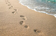 © DesignToonsy - Footprints of human feet on the sand near the water on the beach