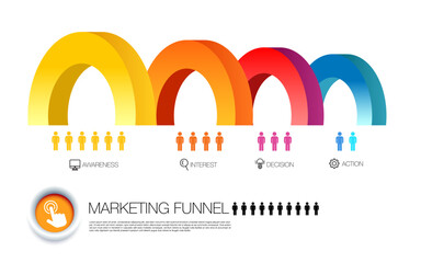 Wall Mural - infographic template for business. tunnel funnel marketing infographic 4 steps and icon of digital m