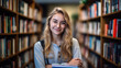 © Studio Nova - Female student standing in front of book shelves in college library