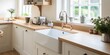 canvas print picture - Modern bright shaker style kitchen with Belfast sink