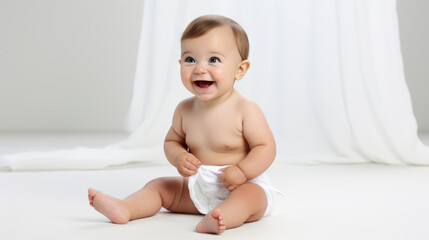 Canvas Print - Cute little baby sitting on bed