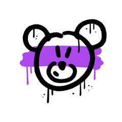 Poster - Confused cute bear toy fave in urban graffiti style. Spray textured Vector graphic design for t-shirt