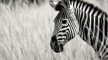 Monochrome Zebra Grazing On Grass
