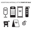 Zbiór ikon, symboli nośników reklamy w punktach sprzedaży