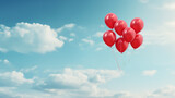 Fototapeta Niebo - Red balloons are floating in the bright sky.