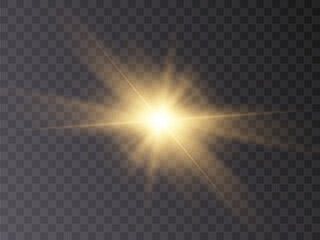 Leinwandbilder - Glowing light explodes, light flash golden color. Beam of the shining sun. Special glare light effect. Bright flash.	