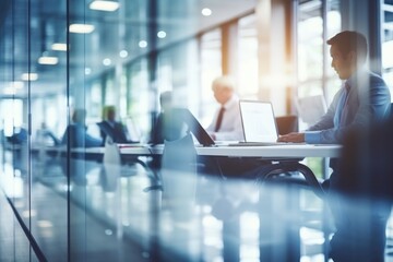 Business office with blurred people casual wear, with blurred bokeh background