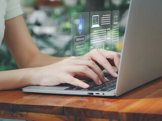 Wall Mural - cyber security, businessman signing user authentication for protection of personal and business info