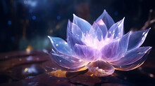 Magic Lotus Flower With Shiny Transparent Leaves In Mysterious Esoteric Scene