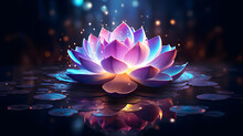 Magic Lotus Flower With Shiny Transparent Leaves In Mysterious Esoteric Scene