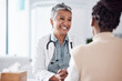 © Talia Mdlungu/peopleimages.com - Happy, mature or doctor consulting a patient in meeting in hospital for healthcare help, feedback or support. People, medical or nurse with black woman talking or speaking of test results or advice