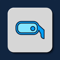 Sticker - Filled outline Car rearview mirror icon isolated on blue background. Vector