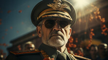 Strong Dictator Man Facing The Camera, Military General, With Military Outfit, Dictatorship Or Soviet Union Concept Image
