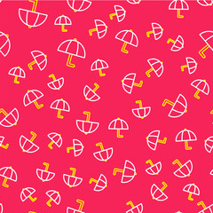 Sticker - Line Umbrella icon isolated seamless pattern on red background. Insurance concept. Waterproof icon. Protection, safety, security concept. Vector