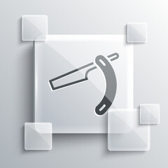 Poster - Grey Straight razor icon isolated on grey background. Barbershop symbol. Square glass panels. Vector