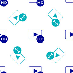 Canvas Print - Blue Hd movie, tape, frame icon isolated seamless pattern on white background. Vector