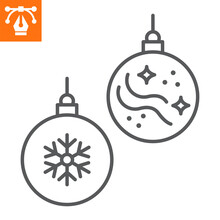 Christmas Tree Balls Line Icon, Outline Style Icon For Web Site Or Mobile App, Merry Christmas And Holidays, Traditional Xmas Decoration Toys Vector Icon, Simple Vector Illustration, Vector Graphics.
