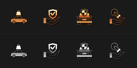 Canvas Print - Set Car insurance, Shield hand, and Light bulb icon. Vector