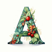 Christmas Letter A Design On A White Background. English Alphabet. Seasonal Typography Design.