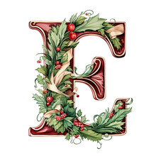 Christmas Letter E Design On A White Background. English Alphabet. Seasonal Typography Design.