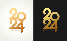 2024 Happy New Year Gold Logo Text Design On Black Background And White Background