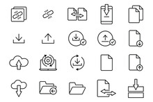 Download Set Icon. Contains Icons Download, Upload, Transfer, Link, Etc. Suitable For Web Site Design, App, User Interfaces, Printable, Etc. Line Icon Style. Simple Vector Design Editable