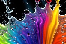Droplet Of Water Dropped Colorful Into Liquid And Photographed While Making Splash On Surface, Water Splash Isolated On Dark Background, Explosion On The Water Surface.