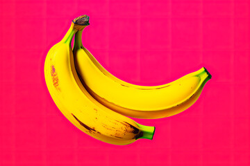 Poster - yellow bananas on pink background