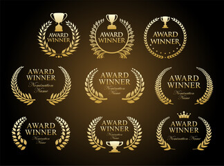 Wall Mural - award winner emblem collection of gold laurel wreath black text