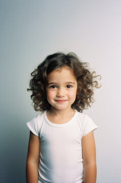 Wall Mural -  - Happy young girl portrait in white t-shirt, a child smiling